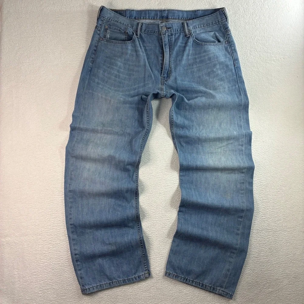 Levis 569 Loose Straight Jeans Men 38x34 Blue Faded Skater Baggy Whiskered